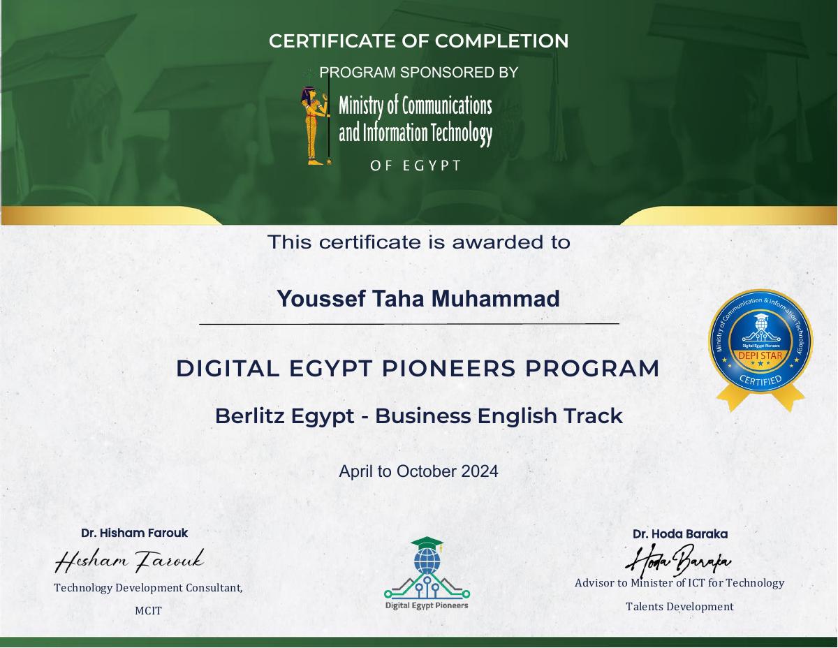 Business English Track Certificate — Digital Egypt Pioneers Program (Berlitz Egypt)