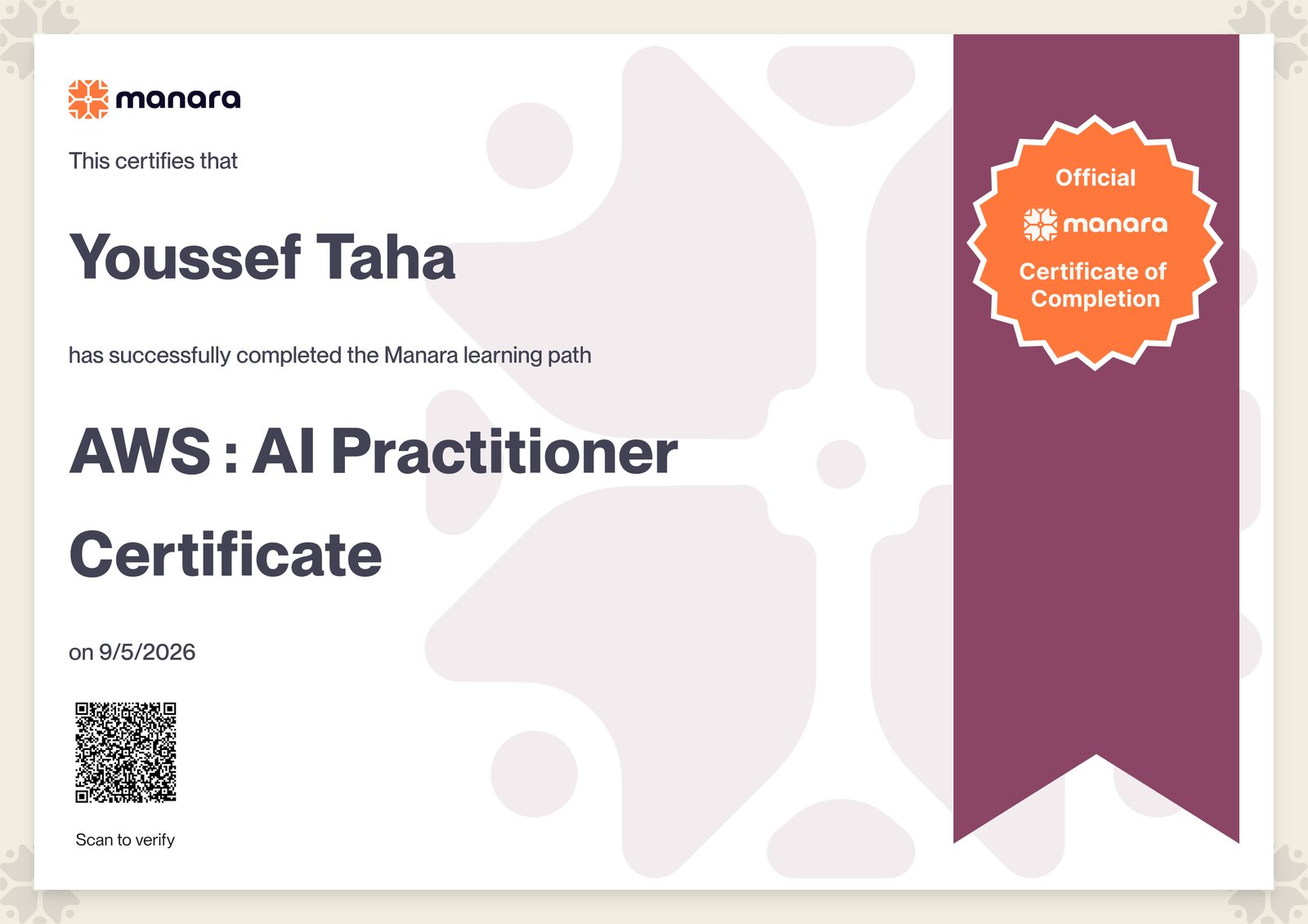 Manara Tech — AWS AI Practitioner Fellowship Certificate — Manara Tech & AWS