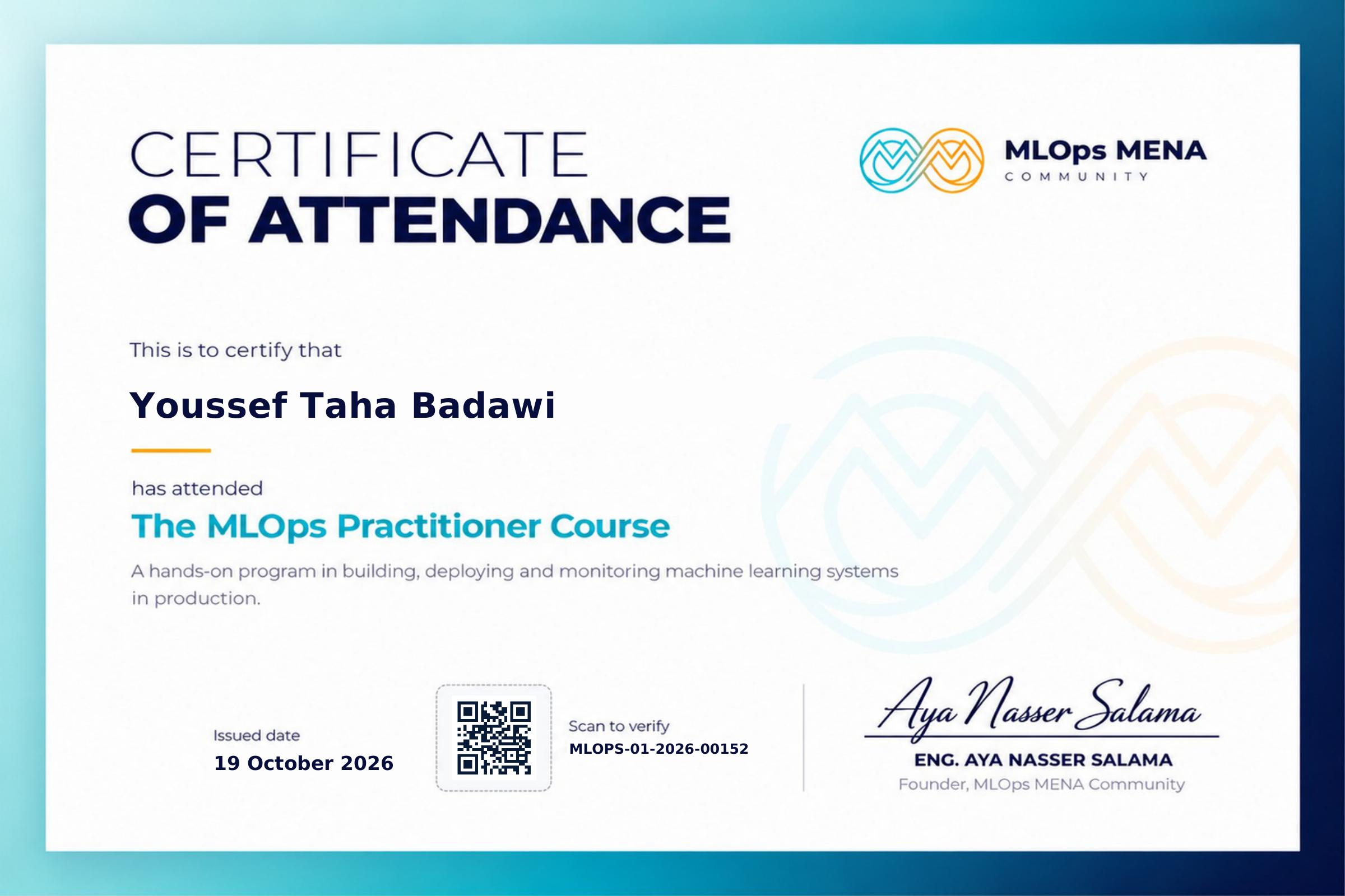 MLOps Practitioner Course Certificate — MLOps MENA Community