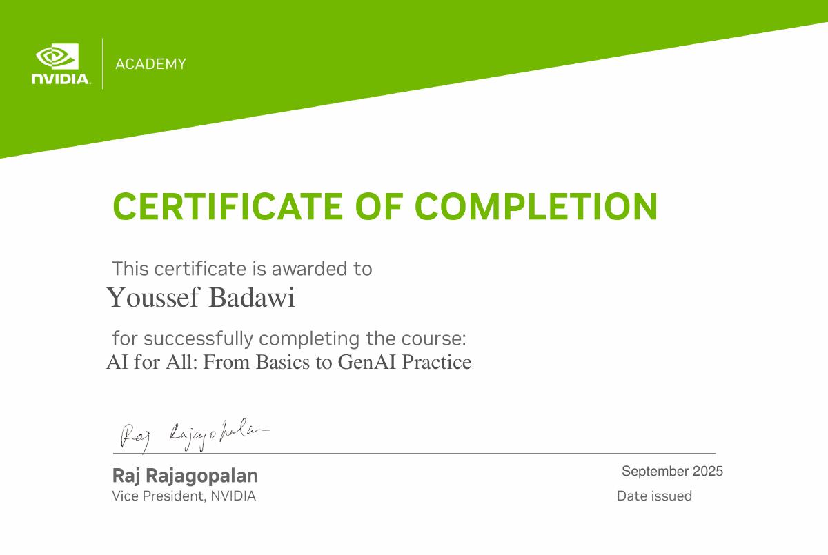AI for All: From Basics to GenAI Practice Certificate — NVIDIA Academy