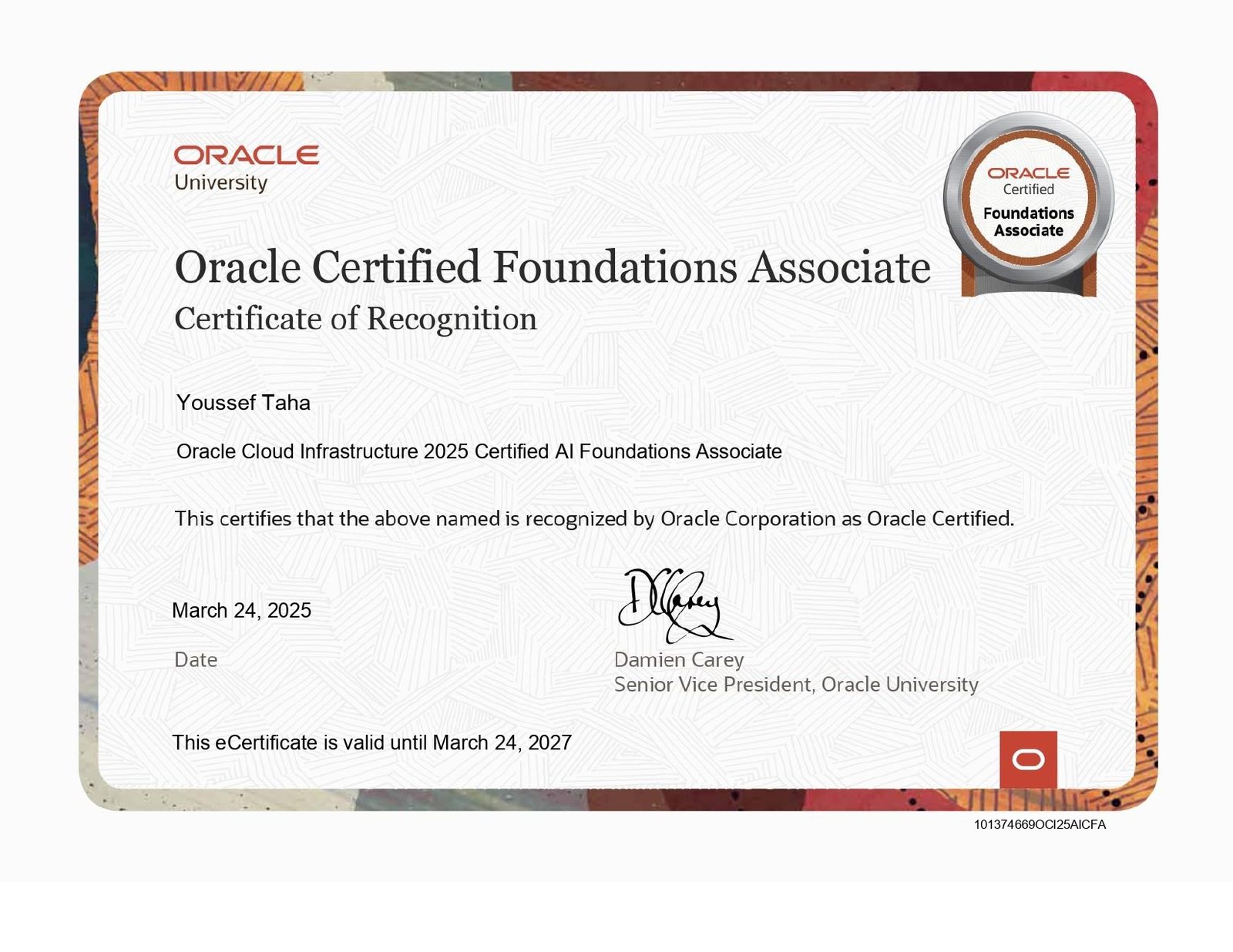 Oracle Cloud Infrastructure 2025 Certified AI Foundations Associate Certificate — Oracle University