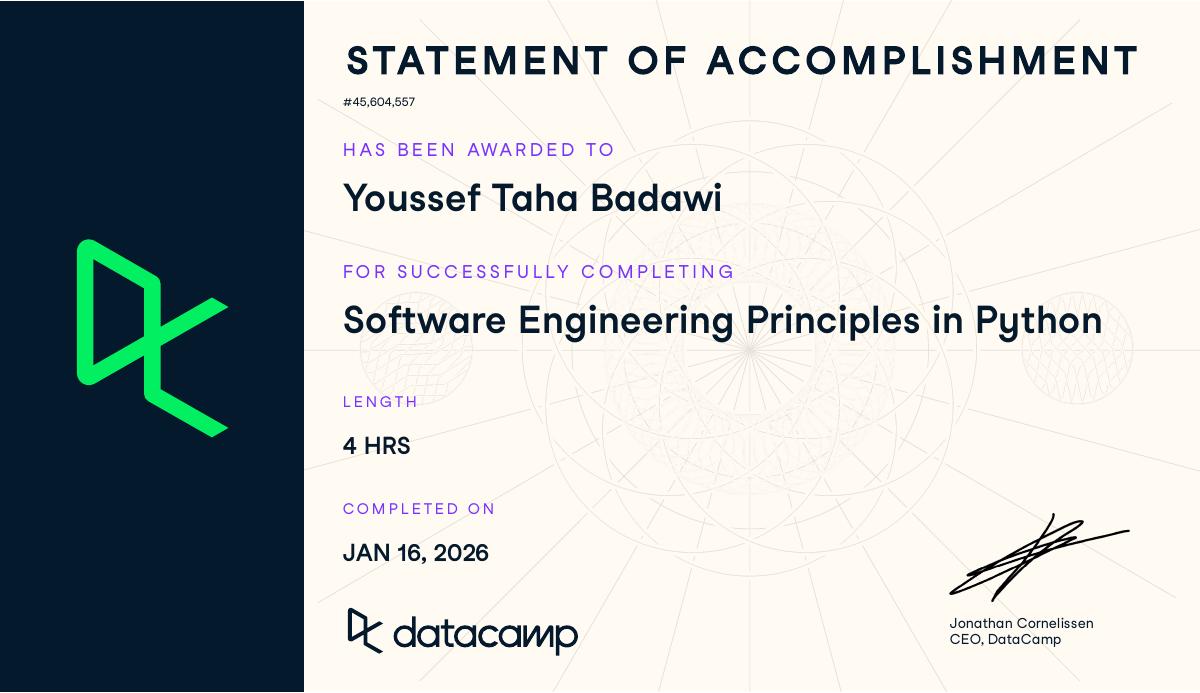 Software Engineering Principles in Python Certificate — DataCamp