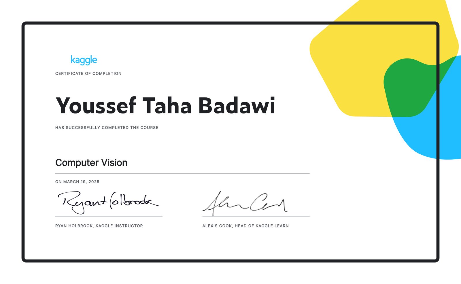Computer Vision Certificate — Kaggle