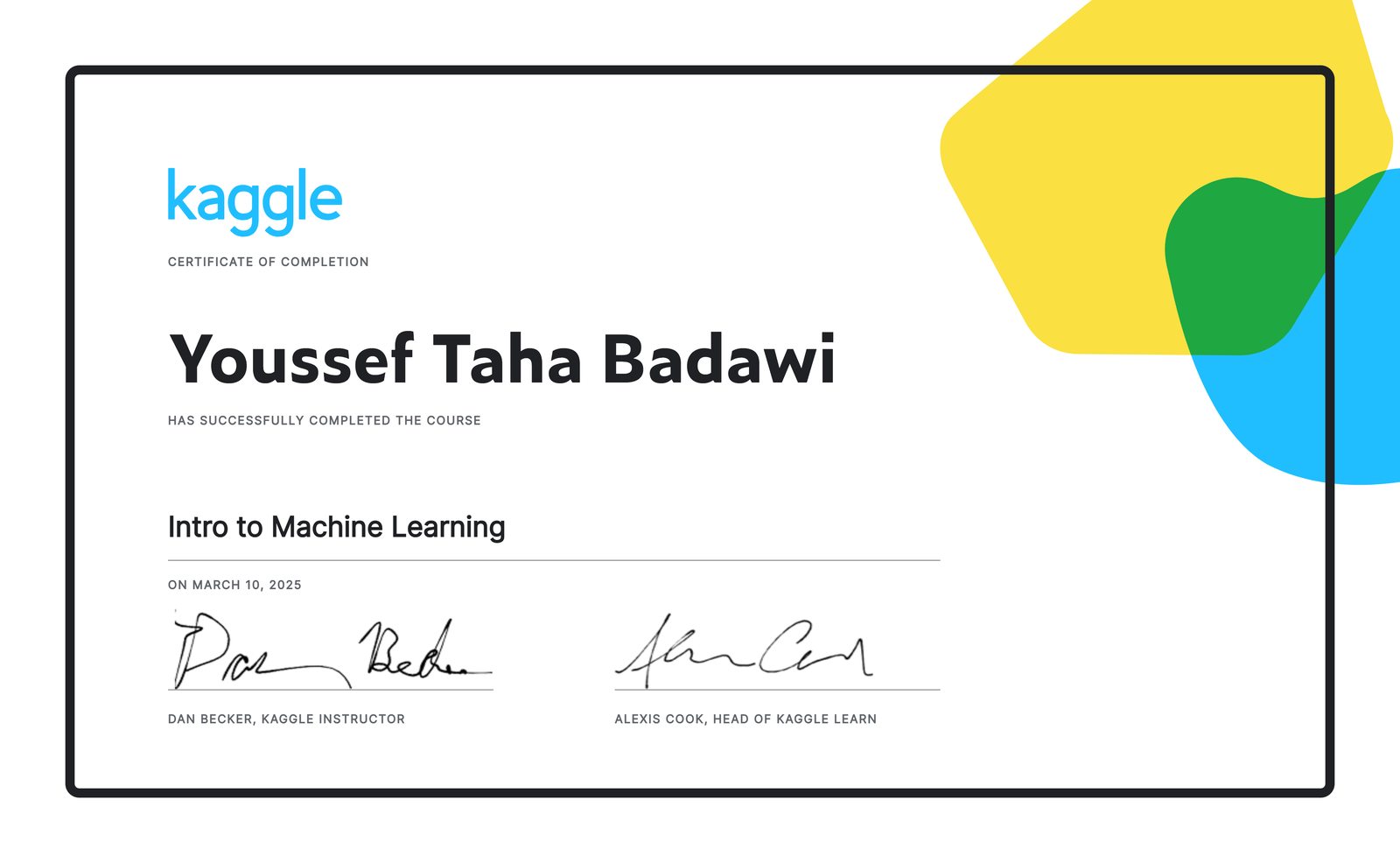 Introduction to Machine Learning Certificate — Kaggle